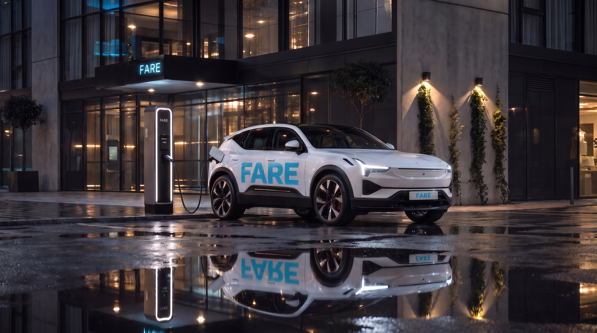 Fare electric car at charging station